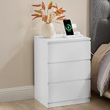 VASAGLE Kailyn Bedside Table with Power Strip Cloud White LET631W15