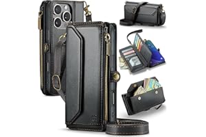 Strapurs Wallet Case Compatible with iPhone 16 Pro Max 6.9" RFID Blocking 10-Card Holder Soft PU Leather Magnetic Snap Shoulder Strap Zipper Pocket Phone Case Fit for iPhone 16 Pro Max - Black