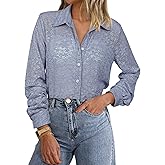 Angashion Women Dressy Casual Tops Long Sleeve Lace Button Up Shirts V Neck Trendy Tunic Loose Blouses