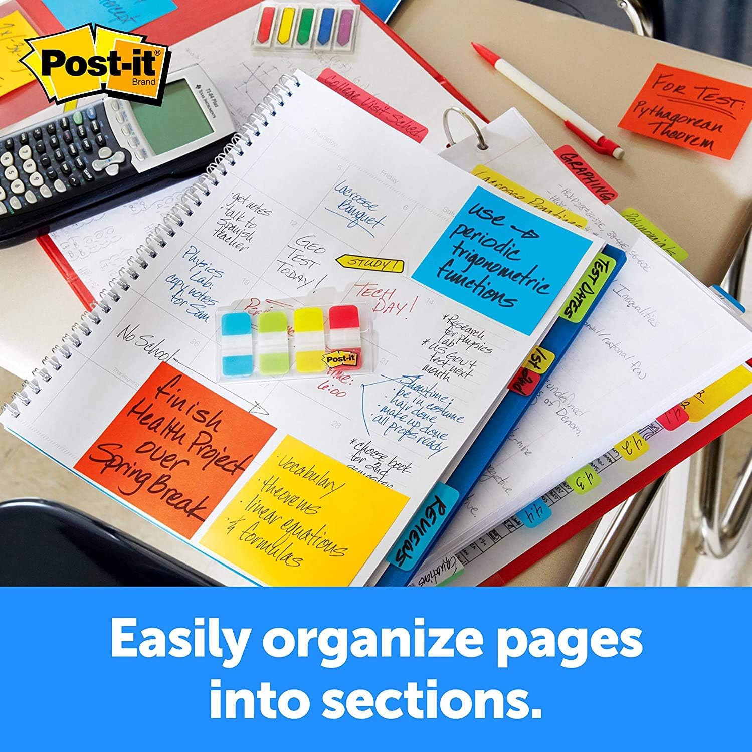 Post-it Tabs.625 in. Solid, Aqua, Lime, Yellow, Red, Durable, Writable, Repositionable, Sticks Securely, Removes Cleanly, 10/Color, 40/Dispenser, (676-ALYR) - Pack 5 : Office Products