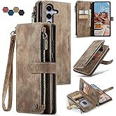 Lxisxcna Wallet Case Compatibility with Samsung Galaxy S25+ Plus with Card Holder Kickstand Magnetic Zipper Pocket Lanyard Strap Wristlet,Leather Flip Case Wallet for Galaxy S25+ Plus 6.7 Inch (Brown)