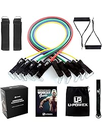 UPOWEX Resistance Bands Set &ndash; Include 5 Stackable Exercise Bands with Carry Bag, Door Anchor Attachment, Legs Ankle Straps & Bonus eBook &ndash; 100% Life Time Guarantee