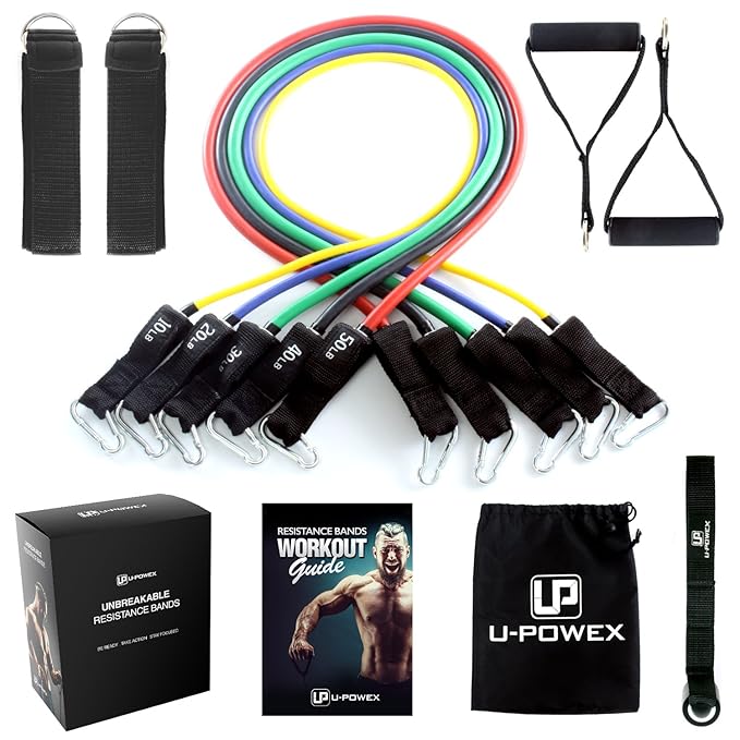 UPOWEX Resistance Bands Set - Include 5 Stackable Exercise Bands with Carry Bag, Door Anchor Attachment, Legs Ankle Straps & Bonus eBook - 100% Life Time Guarantee (Resistance Band) best resistance band UPOWEX Resistance Bands Set - Include 5 Stackable Exercise Bands with Carry Bag, Door Anchor Attachment, Legs Ankle Straps & Bonus eBook - 100% Life Time Guarantee (Resistance Band) best resistance band