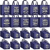 Talltalk 50 Pcs Christian Gift Bag Bulk Reusable Religious Bible Verse Tote with Handle Scripture Pastor Blessing Gift for Baptism Church Welcome Sunday School Easter Goodie Favor(Dark Blue,Large)