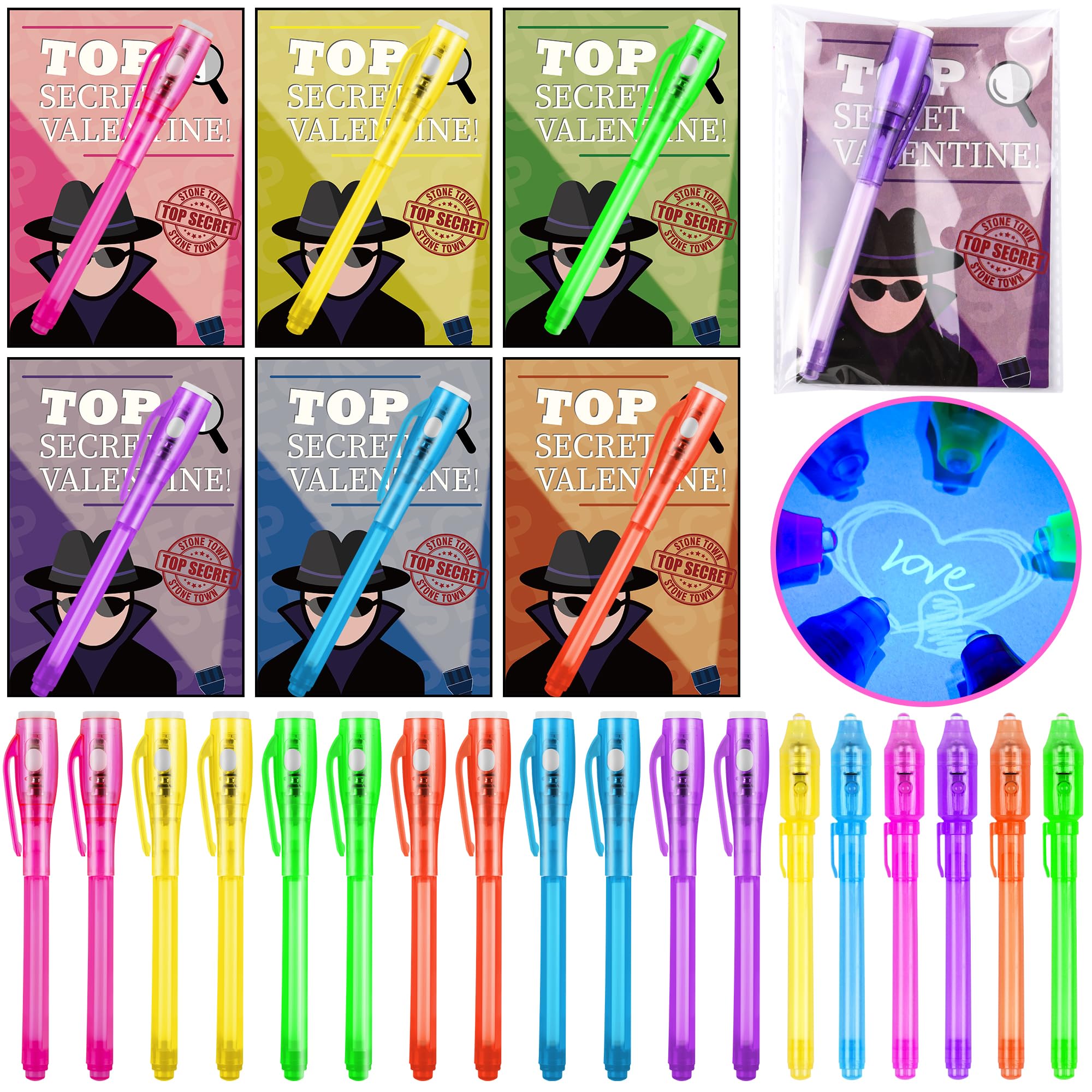 Photo 1 of 24 Pack Valentines Day Gifts for Kids Classroom Invisible Ink Pen with Valentines Cards, Valentines Party Favors for Kids School Spy Pen Magic Gifts Valentines Pens for Class Exchange Card Prizes