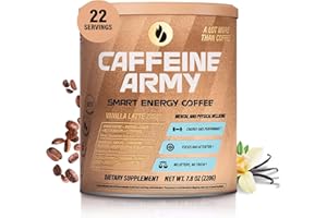 CAFFEINE ARMY Smart Energy Coffee, Keto Instant Coffee, Collagen, MCT Oil for Focus, L-Carnitine, Gluten Free Sugar Free Super Coffee Functional Drink Mix, Hot or Iced, Vanilla, 7.76 oz 22 Servings