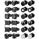 ONESING 12 Pairs Black Earrings for Men Stainless Steel Mens Earrings Stud Hypoallergenic Square Cubic Zirconia Stud Earrings Set for Multiple Piercing