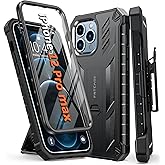 FNTCASE for iPhone 12-Pro-Max Phone Case: with Built-in Screen Protector & Kickstand & Belt-Clip Holster, Full-Body Dual Layer Rugged Military Shockproof Protective Cover-Black