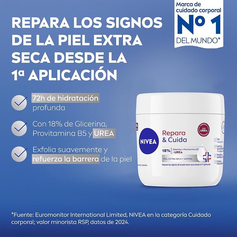 Repara & Cuida Crema hidratante corporal, facial y para manos (1 x 400 ml), crema hidratante con glicerina y urea, 72 h de hidratación para piel extra seca y áspera — foto 2 de 8