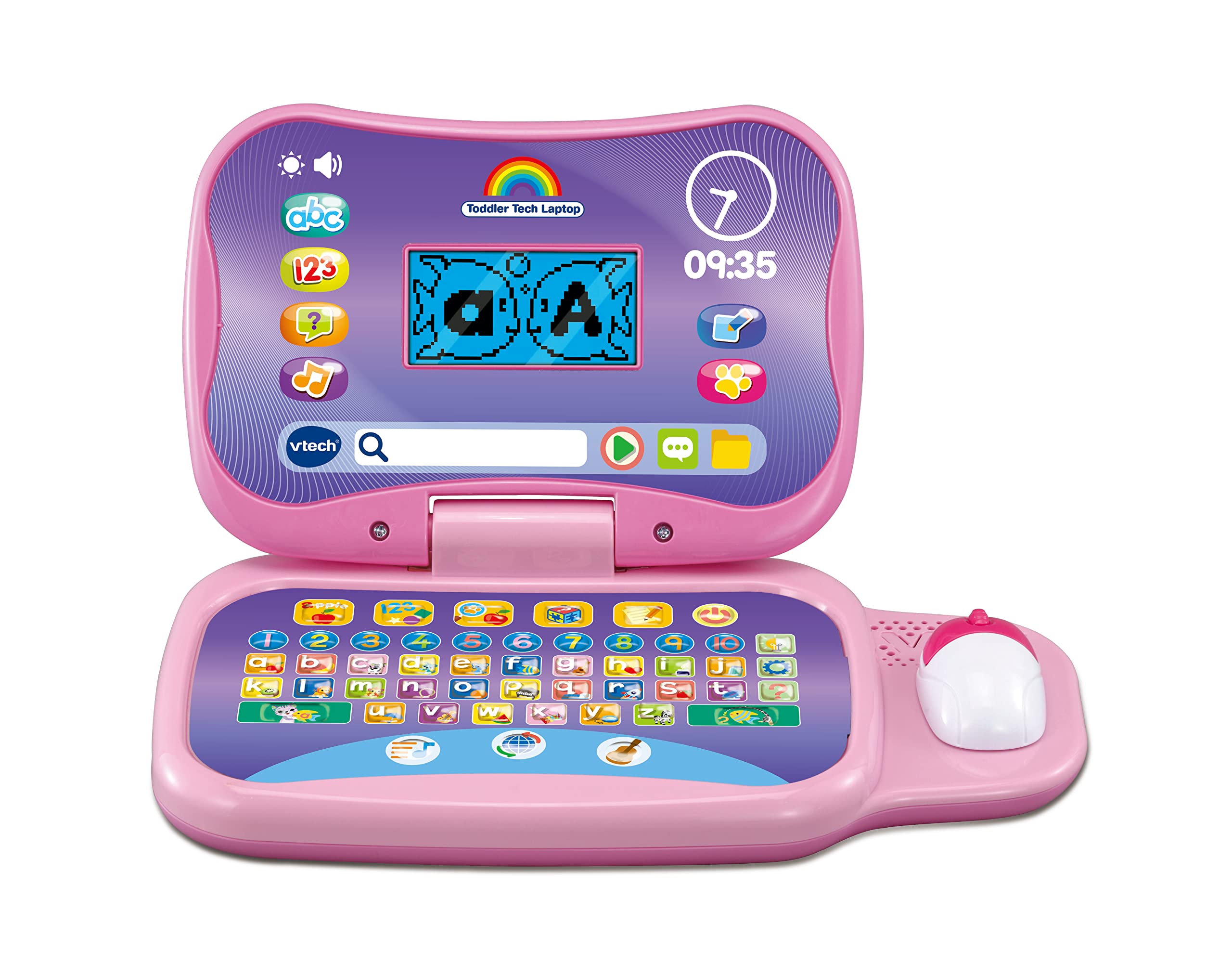 VTech Toddler Tech Laptop, Pink Interactive Educational Computer Toy, 20 Games for Pre-School Children, Learn Alphabet, Letters, Shapes, Numbers, Music & French, Kids 2, 3, 4 + Years, English Version