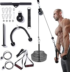 Nubical 4 in 1 Cable Pulley System Gym,Upgraded Fitness LAT and Lift Pulldown Attachments,LAT Pull Down Machine Home Workouts Gym Equipment for Shoulder,Biceps Curl,Forearm,Triceps Exercise