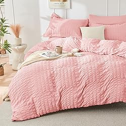 HYMOKEGE Rose Pink Queen Comforter Set Seersucker 7