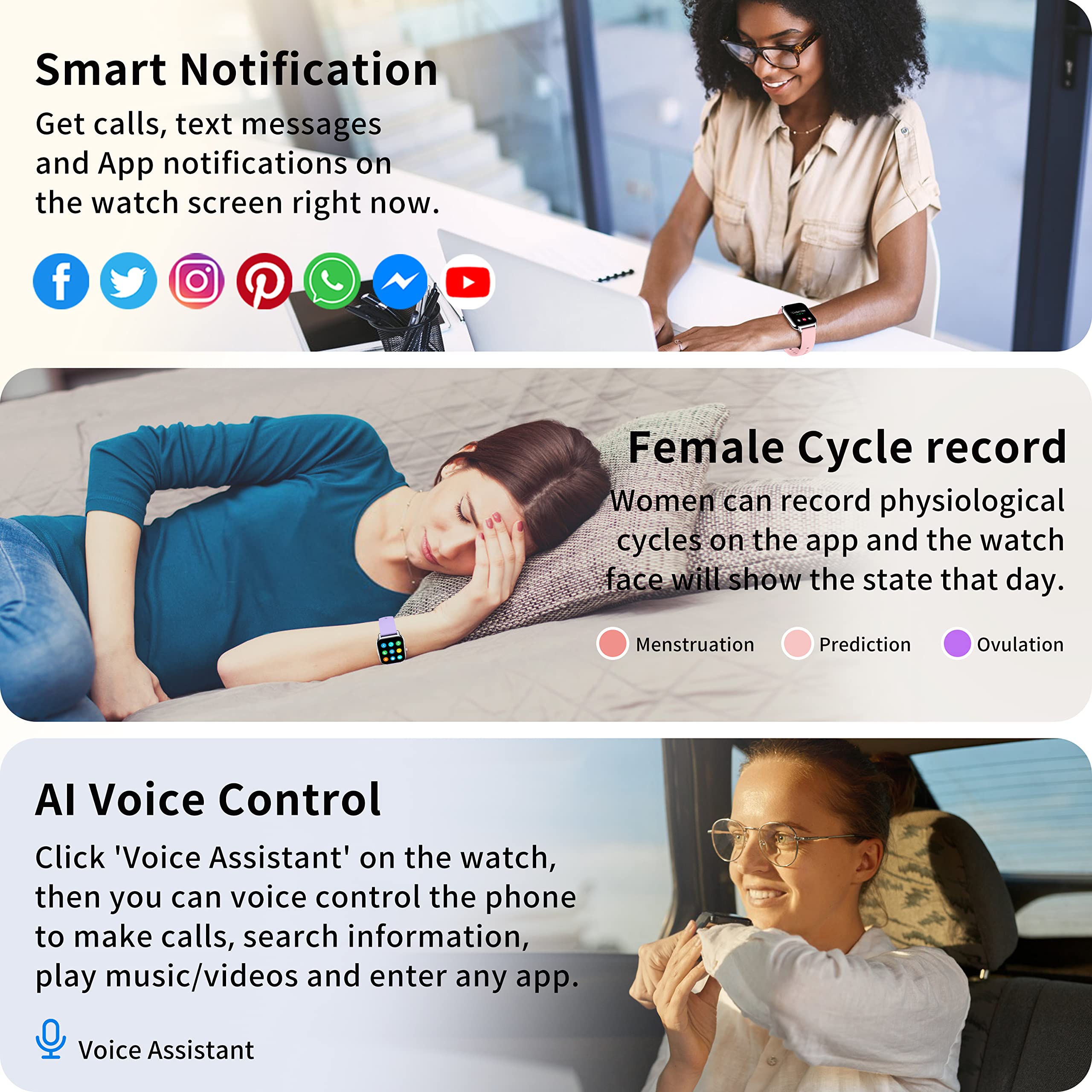 Popglory Smart Watch Answer/Make Calls, 1.85'' Smartwatch with AI Voice Control, Blood Pressure/SpO2/Heart Rate Monitor, Fitness Tracker Watch 2 Straps for Men Women for iOS Android Phones