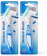 SOL Denture Brush 2pk Dual Angled Heads Soft Bristles Non-Slip Grip view 1