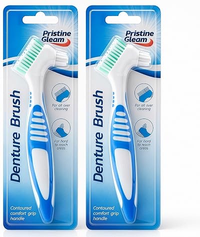 SOL Denture Brush 2pk Dual Angled Heads Soft Bristles Non-Slip Grip