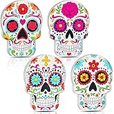Thyle 4 Pieces Day of The Dead Sugar Skull Table Decorations Mexican Dia de Los Muertos Wooden Sugar Skull Signs Halloween Skull Centerpiece for Table Room Decor for Party Home