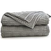 Longhui bedding Cotton Gray Cable Knit Throw Blanket for Couch Chairs Bed Beach, Home Decorative Grey Knitted Blanket, 50 x 60 Inch with a Washing Bag,Silk Bow Tie Package