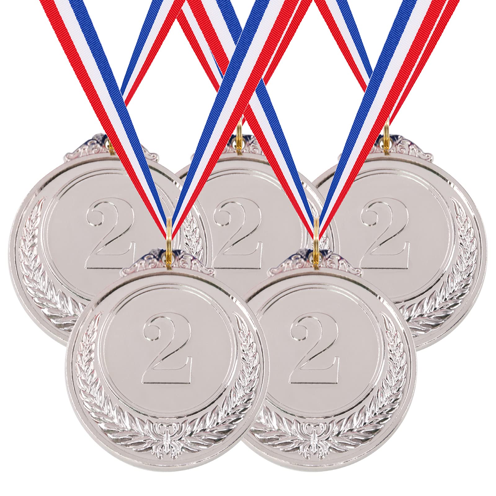 Hilitchi 5Pcs Silver Award Medals - Olympic Style Winner Medals 2nd Place Medals with Ribbon (Silver)