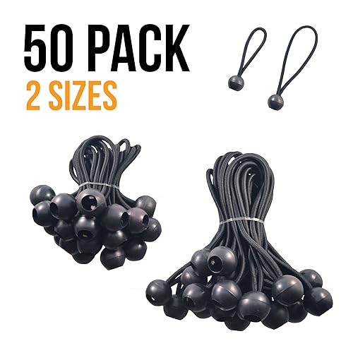 Premium Black Ball Bungee Cords, Quality 50 Pack of 4 inch, 6