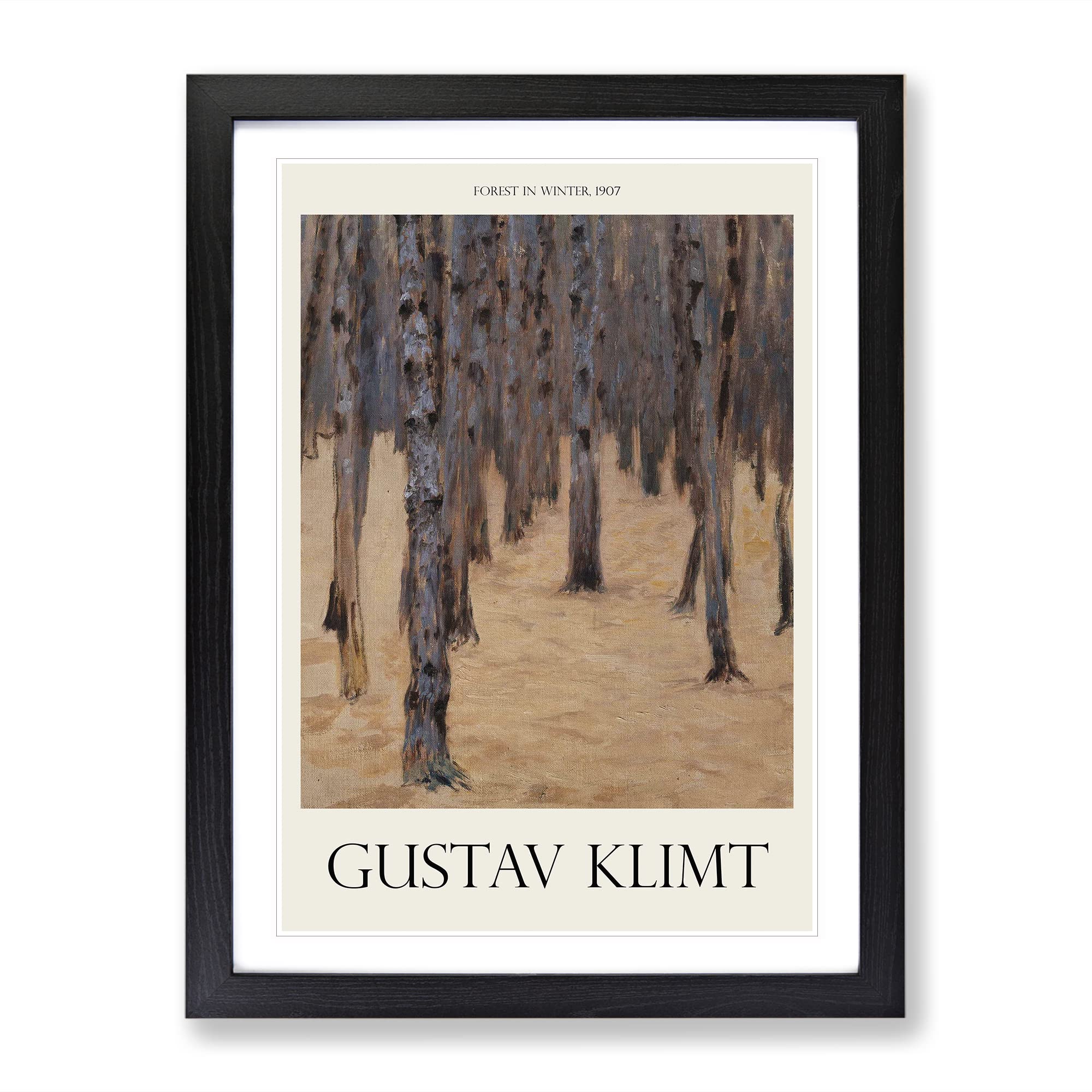 Forest By Gustav Klimt Exhibition Museum Painting Framed Wall Art Print, Ready to Hang Picture for Living Room Bedroom Home Office Décor, Black A4 (34 x 25 cm)