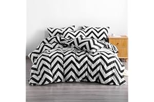 NTBAY 2 Pieces 100% Brushed Microfiber Striped Duvet Cover Set for Kids, Super Soft Black and White Printed Reversible Design Zipper Comforter Cover with Ties and Pillow Sham (Twin/Twin XL, Chevron)