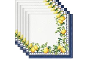 Arquiel Lemon Green Leaf Print Cloth Napkins Set of 6, 18×18 Inch 100% Cotton Dinner Napkins Cloth Set, Washable Napkins for 