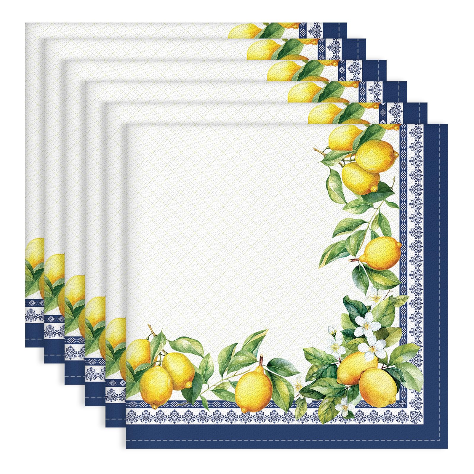 Arquiel Lemon Green Leaf Print Cloth Napkins 100% Cotton, 18" X 18" Dinner Napkins Cloth Set, Washable Napkins for Home, Kitchen, Dinner, Party, Wedding, Cocktail, Set of 6