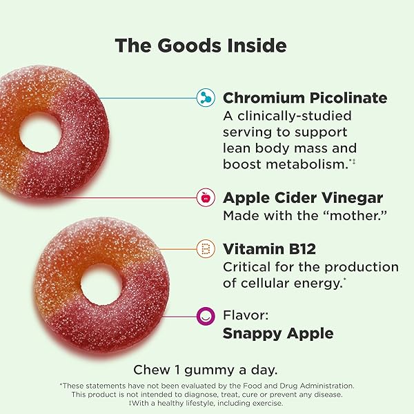 OLLY METABOLISM GUMMY RINGS, APPLE CIDER VINEGAR, VITAMIN B12, CHROMIUM, ENERGY AND DIGESTIVE HEALTH, CHEWABLE SUPPLEMENT, APPLE FLAVOR – 30 COUNT