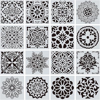 nuoshen 16 Pcs Reusable Mandala Stencils PET Non-Sharp Edges 15x15 cm