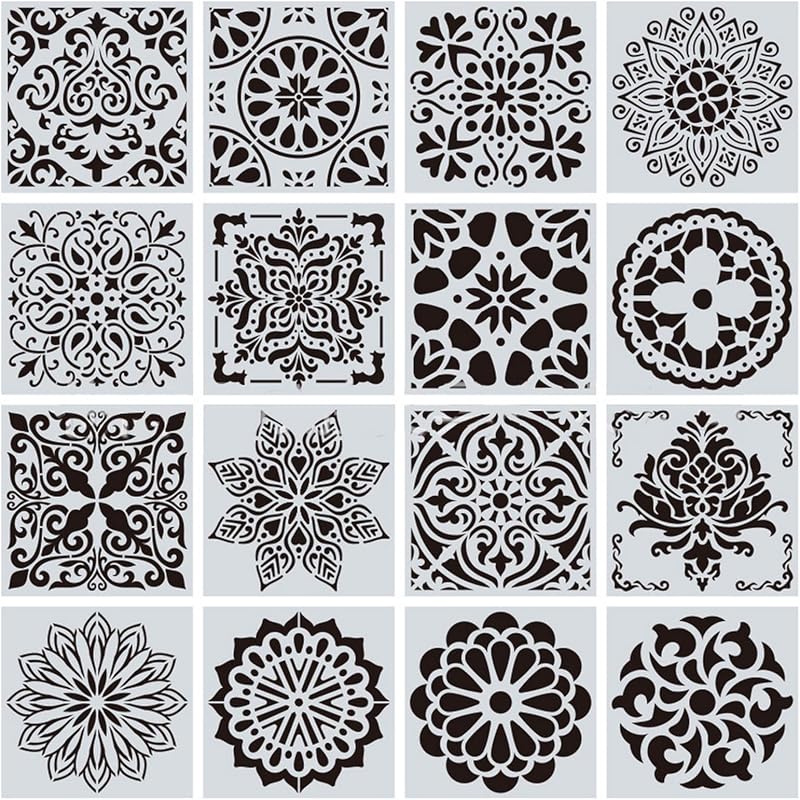 nuoshen 16 Pcs Reusable Mandala Stencils PET Non-Sharp Edges 15x15 cm