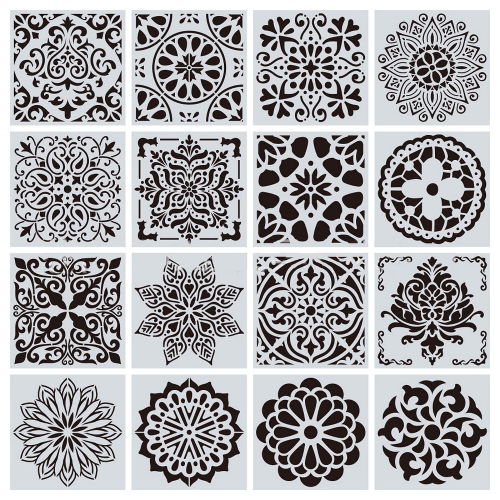 nuoshen 16 Pcs Reusable Stencils, Mandala Stencils Laser Cut Painting Template Stencil for DIY Walls Art Scrapbook