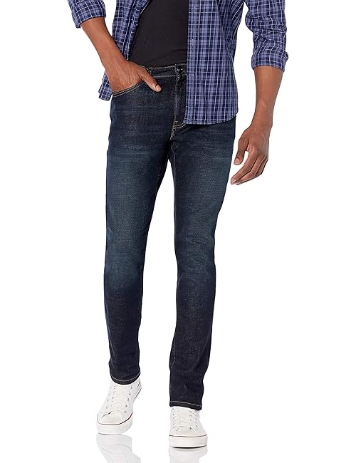 Amazon Essentials Men's Skinny-Fit Stretch Jean - Discontinued Colors, Dark Indigo/Rinsed, 42W x 32L