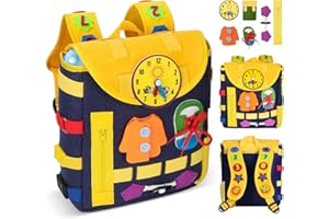 URMYWO Busy Board - Toddlers Backpack for 3-7 Year Old - Montessori Sensory Toys with Numbers Buckles - Develop Life Skills Learning Activity Fine Motor Skills Toddler Travel Toys Birthday Gifts