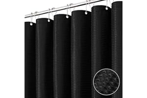 Dynamene Black Fabric Shower Curtain, Waffle Weave Textured Cloth Shower Curtains for Bathroom, Modern Hotel Luxury Shower Curtain Set, Wrinkle Free, Thin Version, 1 Pack, 72x72, Black