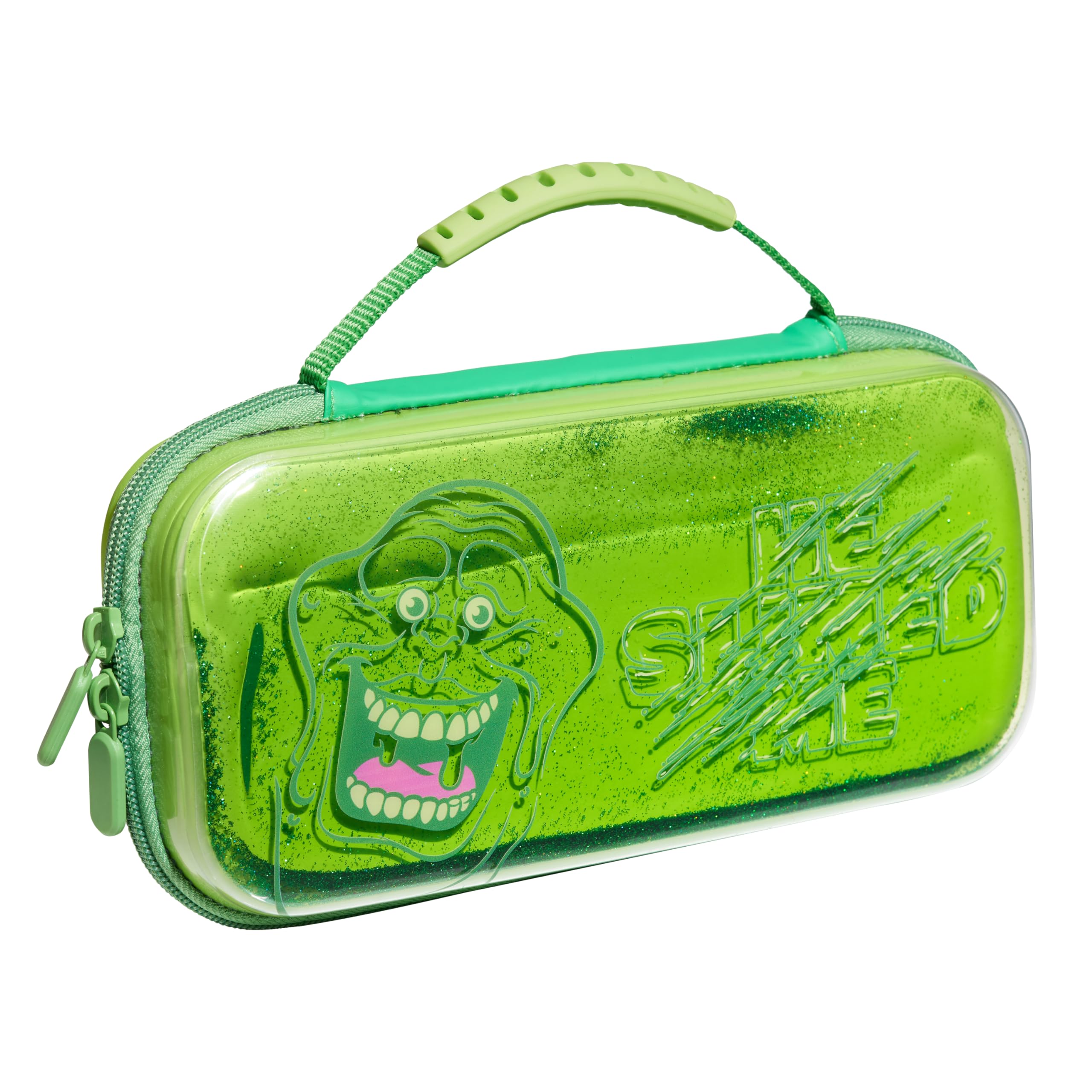 Numskull Ghostbusters Slimer Hard Shell Travel Case for Nintendo Switch and OLED Model Console - Fits 10 Games and Switch Accessories