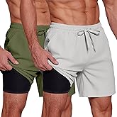 COOFANDY Men's 2 in 1 Running Shorts 2 Pack Athletic Shorts Quick Dry Gym Training Workout Shorts with Pockets