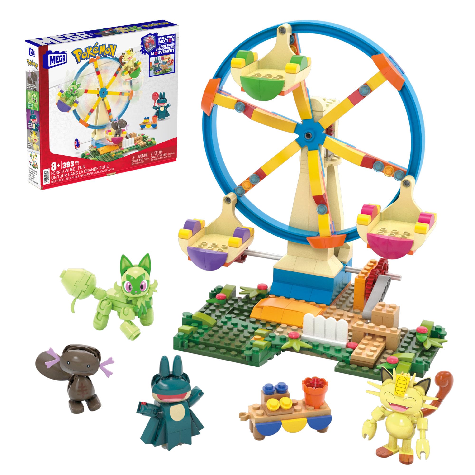 MEGA Pokémon Building Toys Set Ferris Wheel Fun with 393 Pieces, 4 Poseable Characters, 5+ Inches Tall, for Kids, HXF80