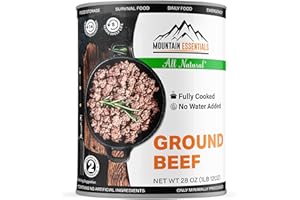 MOUNTAIN ESSENTIALS All Natural Canned Ground Beef 28 Oz – Fully Cooked, Ready to Eat Hamburger Meat – Pantry Staple for Everyday Meals, Emergency & Survival – 5-Year Shelf Life – Made in USA – 1 Pack