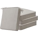 Sunbrella Square Corner Seat Cushions, 19" x 19" x 3", Set of 4, Indoor Outdoor Water Repellent Universal Chair Pads with Ties for Patio Furniture, Garden Dining Chairs, Specrtum Pebble
