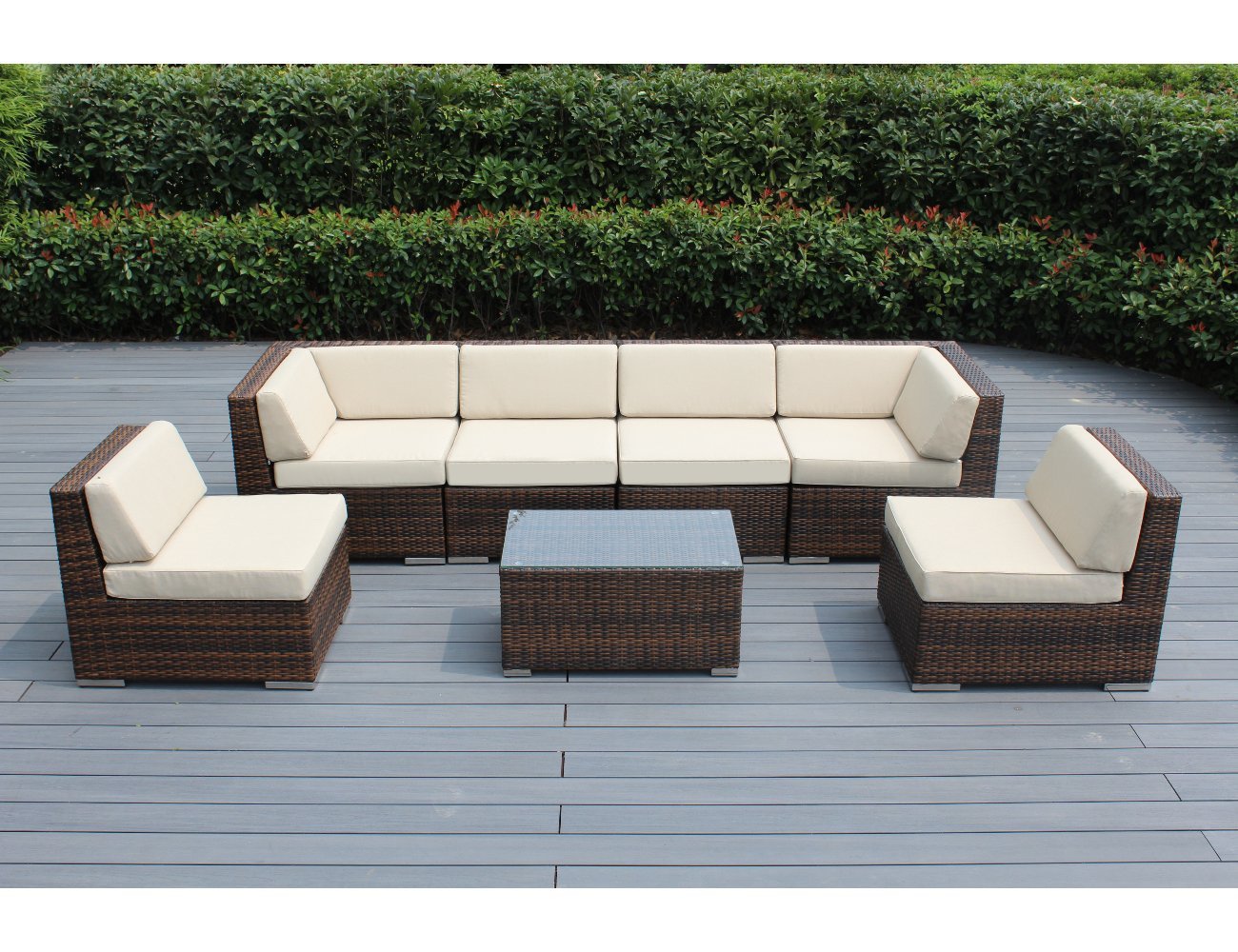 Ohana 7 Piece Outdoor Patio Furniture Sectional Conversation Set Mixed Brown Wicker With Beige Cushions No Assembly With Free Patio Cover Buy Online In El Salvador At Desertcart