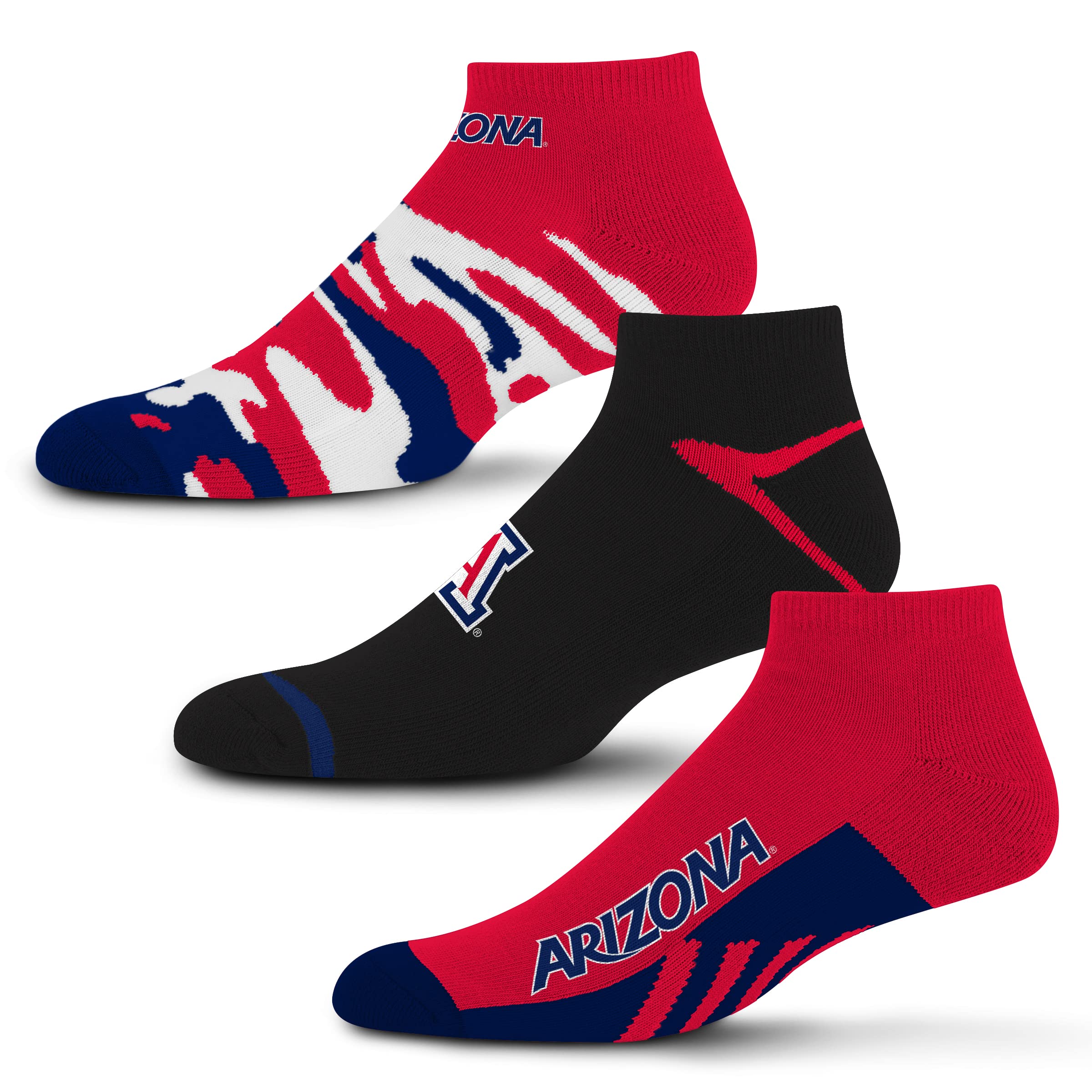 For Bare Feet NCAA Arizona Wildcats CAMO BOOM 3 Pack Ankle Sock Team Colors Medium Image