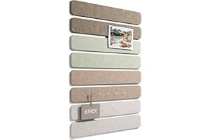 Fluxynara Cork Board Alternative Felt Strip Board 8-Pack 13"x2", Office Pin Board with 50 Push Pins, Adhesive Install for Bed