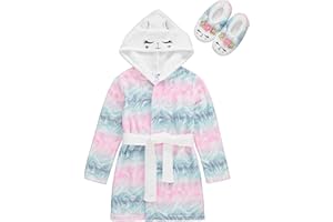 BTween Girls Unicorn Bathrobe Set Soft, Cozy, and Fun with Matching Slippers Perfect for Lounging