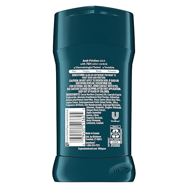 DEGREE MEN WHOLE BODY DEODORANT STICK, OCEAN RUSH SCENT, GLIDES ON CLEAR + ABSORBS SWEAT, ALUMINUM FREE 72H ODOR PROTECTION 3 OZ