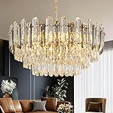 Vodcrindax Gold Crystal Chandelier 24" 12-Light 4-Tier K9 Crystal Round Adjustable Pendant Light Modern Crystal Chandeliers f