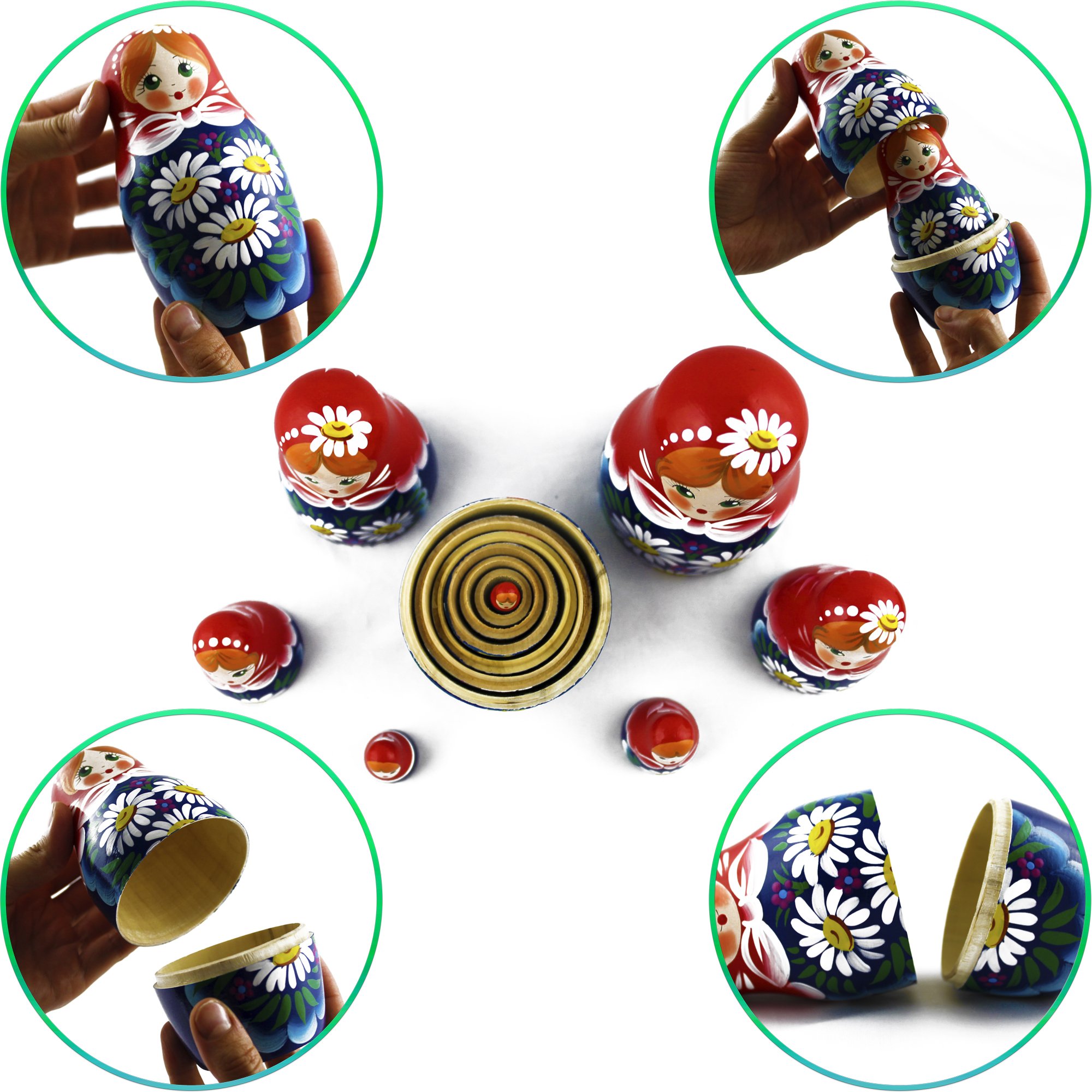 Matryoshka Matrioskas - 7 Russian Nesting Dolls for Kids - Babushka Matruska Toy Figure