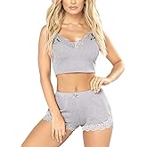 RSLOVE Pajamas Set Women's V-Neck Sleeveless Sleepwear PJ Set Soft Lace Cami Set with Short Pants Nightwear