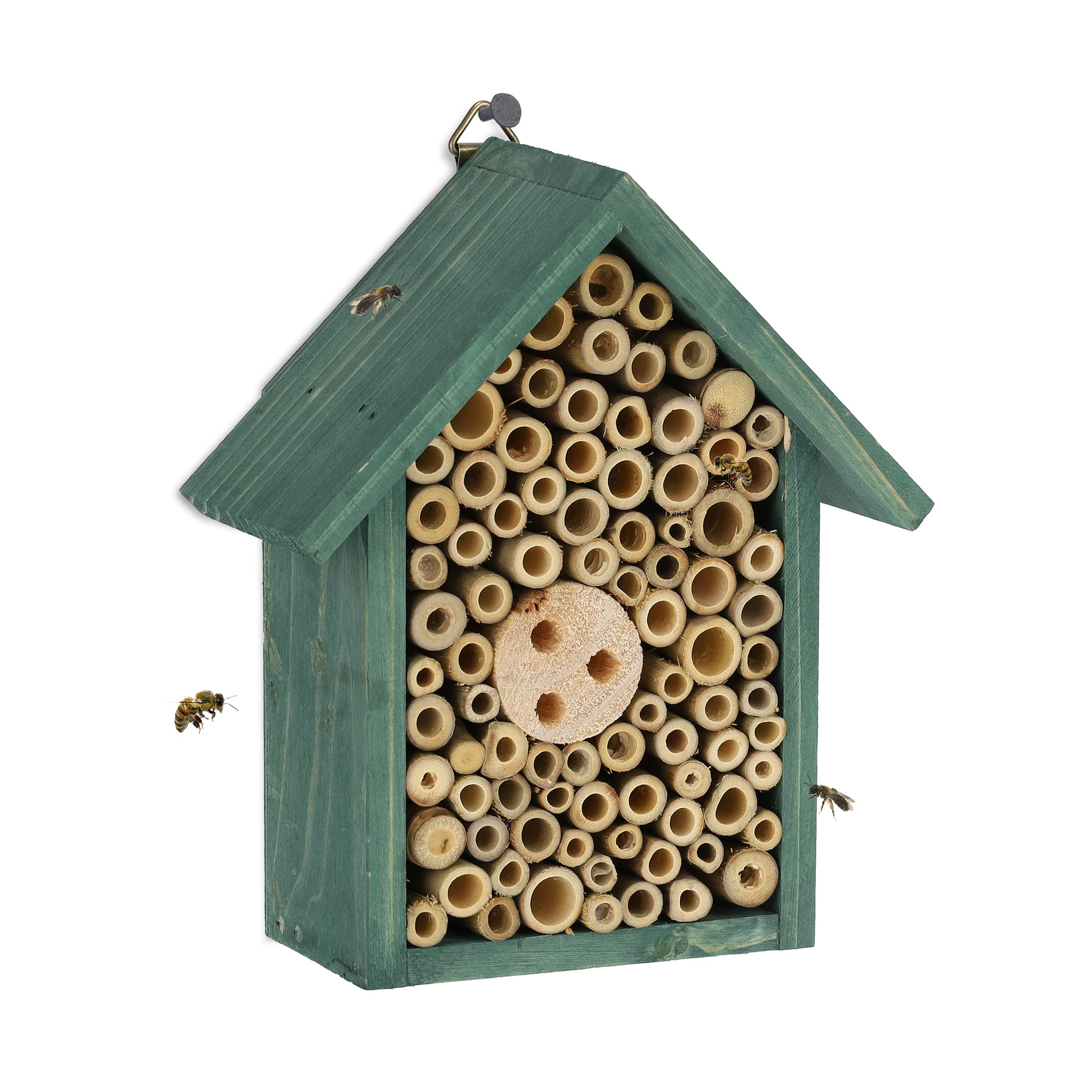 Relaxdays Insect Hotel, Wooden Nesting Aid for Bees, Wasps, Butterflies, in Garden or Terrace, HWD: 20x17x8.5 cm, Green