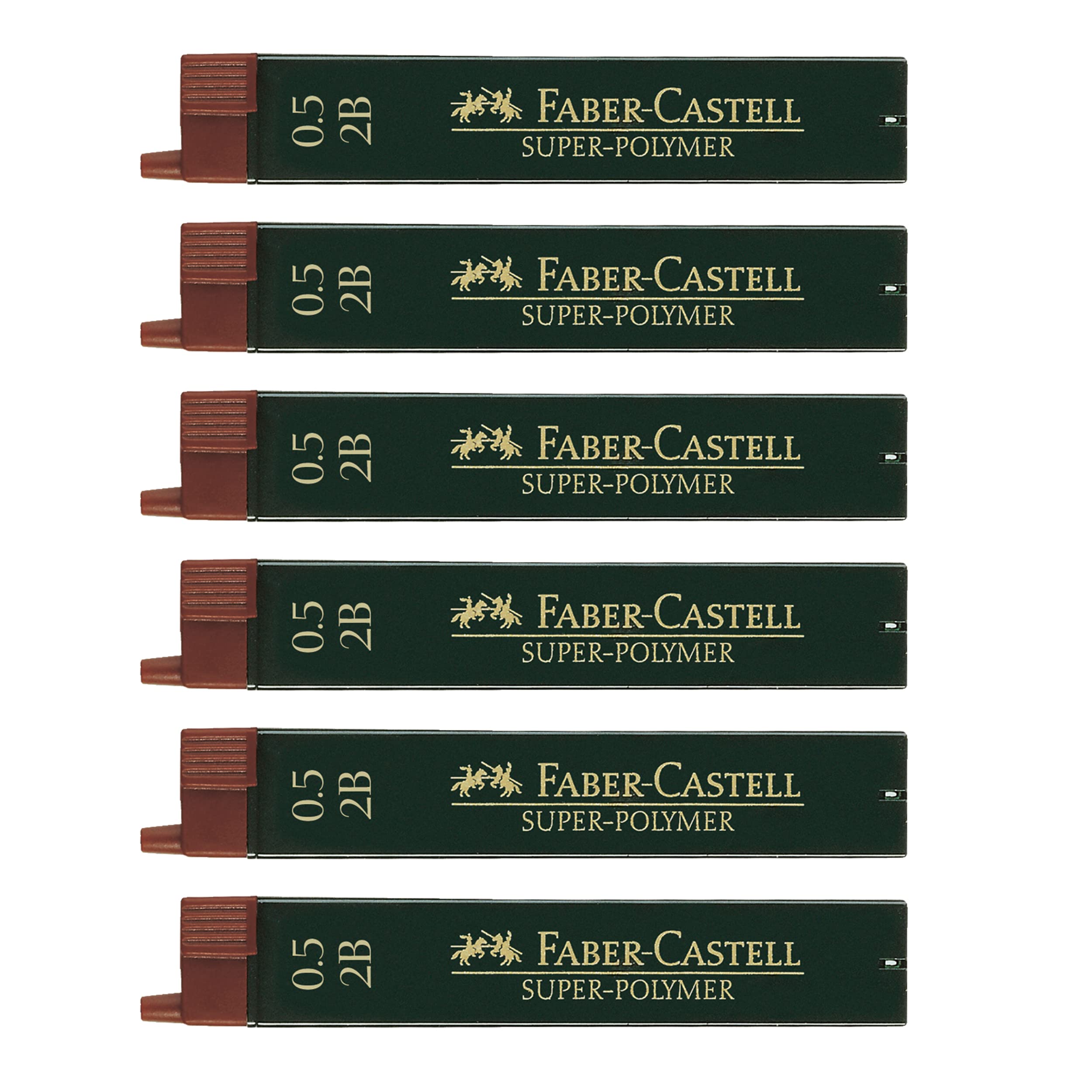 Faber-Castell Super Polymer 205027 Fine Lead Set of 6 with 12 Leads 0.5 mm Hardness 2B