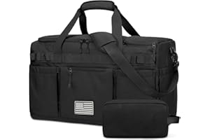 ZOMFELT Gym Bag for Men Women, Tactical Travel Duffel bag with Removable Dividers & Shoe Compartment, Weekender Carry on Bag with Toiletry Bag, Overnight Range Bag for Workout Soccer Yoga Gym, Black